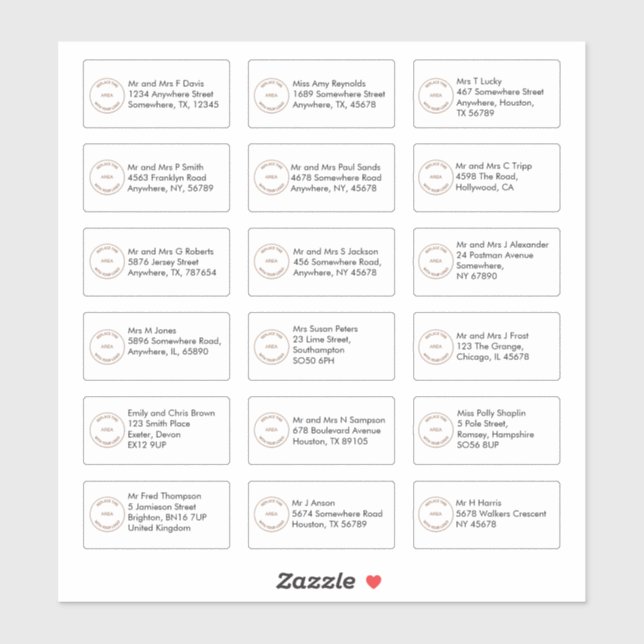 Sticker 18 Nom individuel Adresse Sans Serif Logo de la so (Feuille)