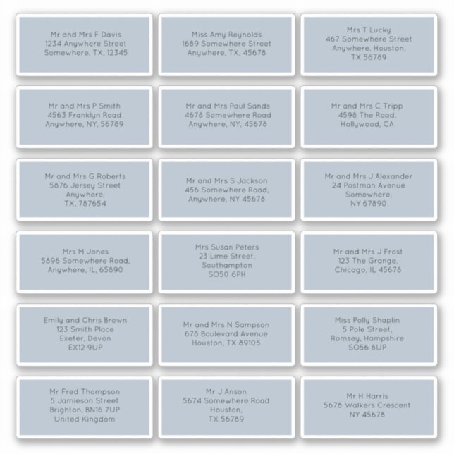 Sticker 18 Noms individuels des invités Mariages Adresses  (Devant)