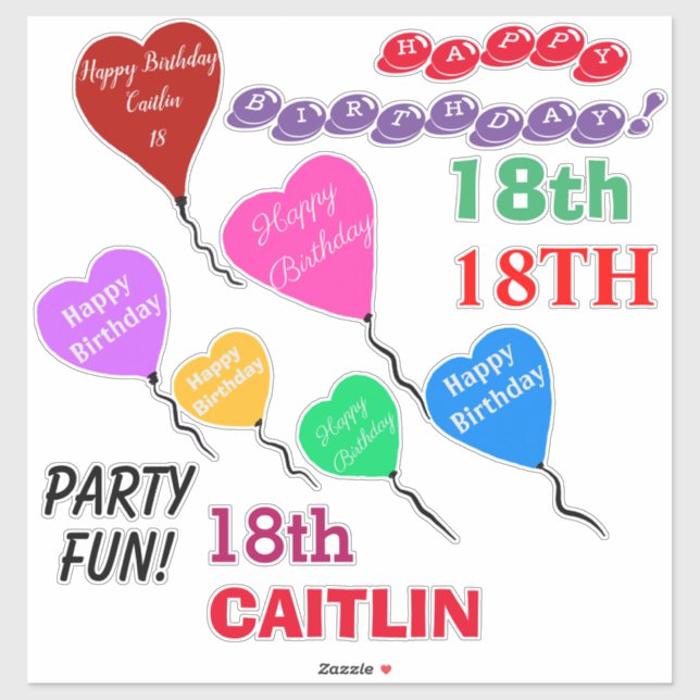 Sticker 18e anniversaire Ballons de coeur Personnalisé Vin (Feuille)