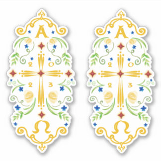 Sticker 2023 Paschal Candle Blue Flowers