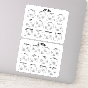Sticker 2025 2026 Calendrier mini calendriers noir et blan