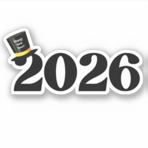 Sticker 2026 bonne année, chapeau mignon drôle chic