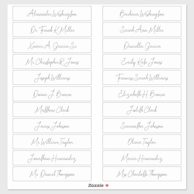 Sticker 22 Noms d'invités de mariage Écriture manuscrite é (Feuille)
