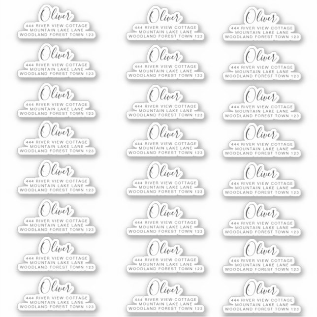 Sticker 24 x Adresse de retour Signature classique Noir Bl (Devant)