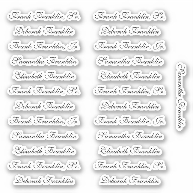 Sticker 25 Noms d'hôtes Élégant Anglais P Calligraphie (Devant)