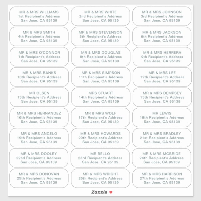 Sticker 27 destinataires mariages simples invités étiquett (Feuille)