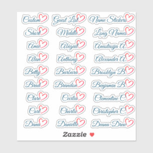 Sticker 27 Noms de liste d'invités personnalisés Cœur bleu