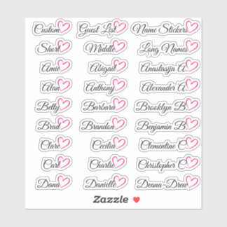 Sticker 27 Noms de liste d'invités personnalisés Cœur rose
