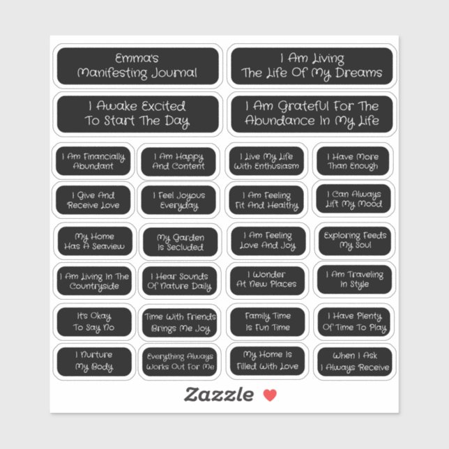 Sticker 28 Affirmations Modèle Pour Manifestation | CARRÉ (Feuille)