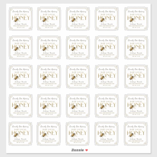 Sticker 2,5" Flying Bee Metallic Gold Honey frontière fant (Feuille)