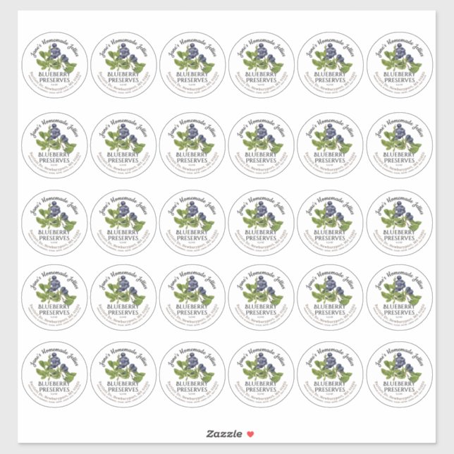 Sticker 2" Blueberry Jam Mason Jar Lid Label Waterproof (Feuille)
