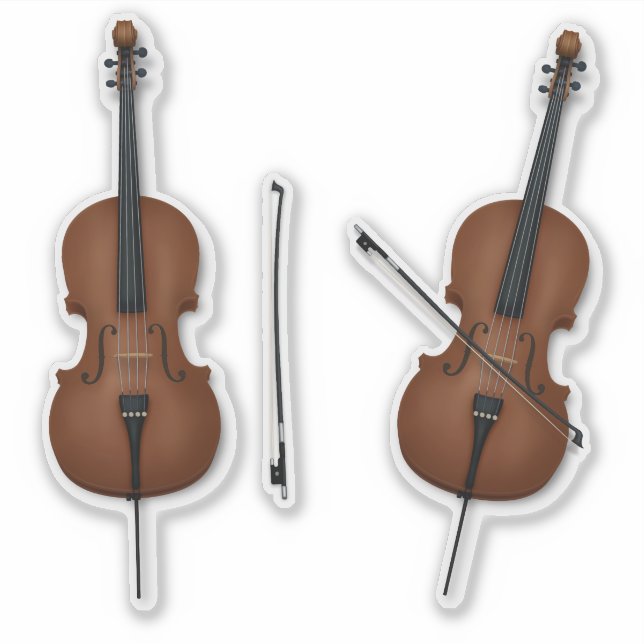 Sticker 2 Cellos & Bows Trompe L'oeil Instrument de musiqu (Devant)