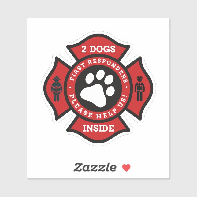 Sticker 2 Chiens À L'Intérieur De L'Alerte Pour Animaux De (Feuille)