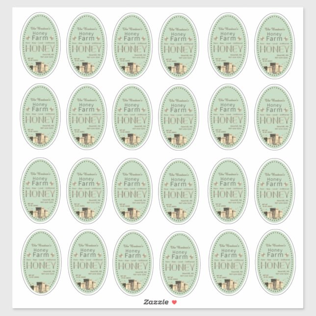 Sticker 2" x 3" Oval Jardin Bees Hives Little Bees Green (Feuille)