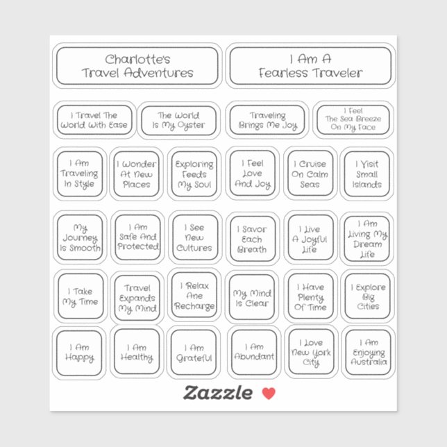 Sticker 30 Carré Voyage noir et blanc (Feuille)