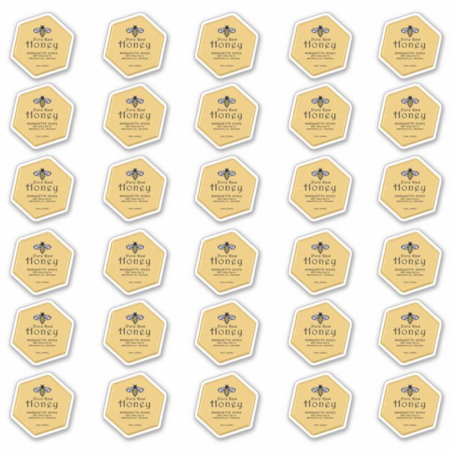 Sticker 30 miel jaune imperméable en forme d'hexagone avec (Devant)