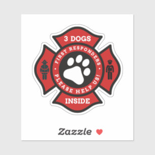 Sticker 3 Chiens À L'Intérieur De L'Alerte Pour Animaux De