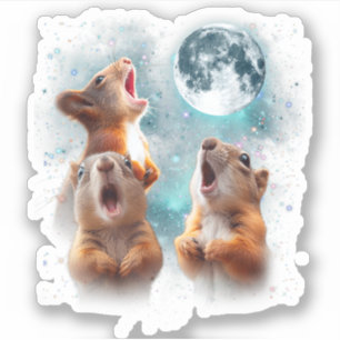 Sticker 3 Écureuil Lune hurlant tête écureuil drôle