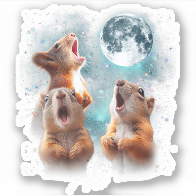 Sticker 3 Écureuil Lune hurlant tête écureuil drôle (Devant)