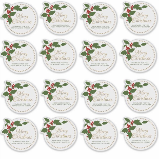 Sticker 3” Merry Christmas Holly & Berry Food Gift Tin (Devant)