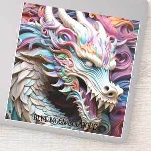 Sticker 3D Dragon and Flowers Custom-Cut Vinyl