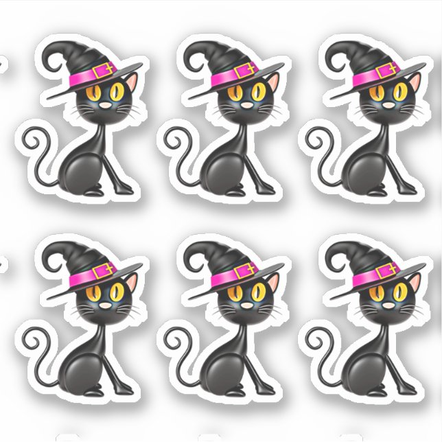 Sticker 3D Illusion Chat noir avec Casquette sorcier bande (Devant)