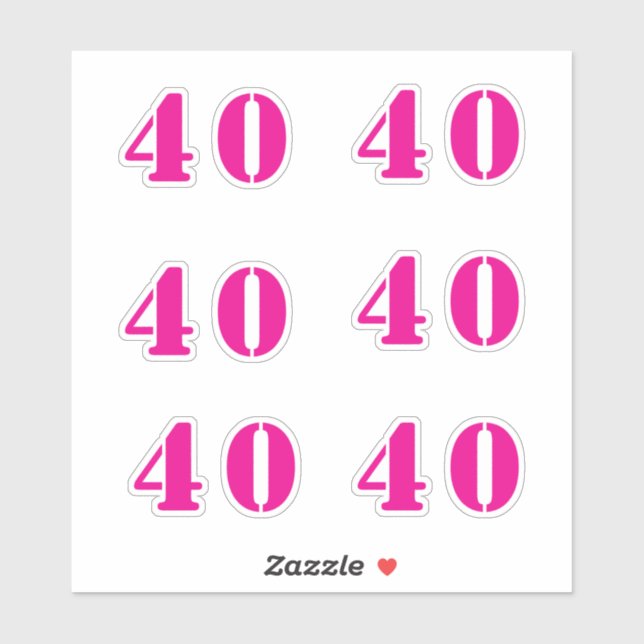 Sticker 40e anniversaire Hot rose Numéro Quarante ans pers (Feuille)