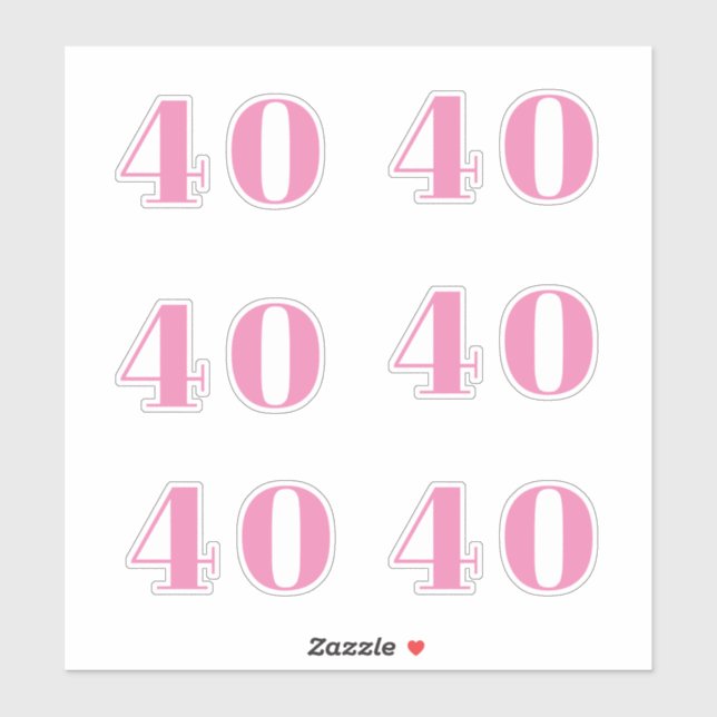 Sticker 40e Anniversaire rose Nombre Quarante Personnalisé (Feuille)