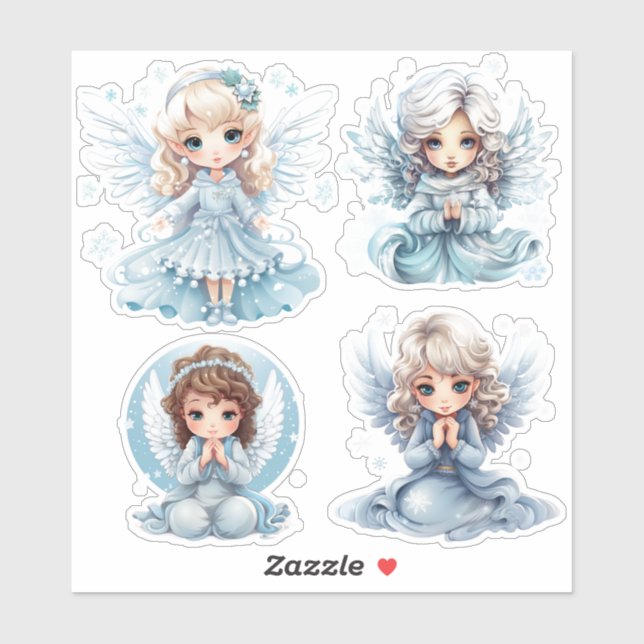 Sticker 4 filles anges hiver (Feuille)