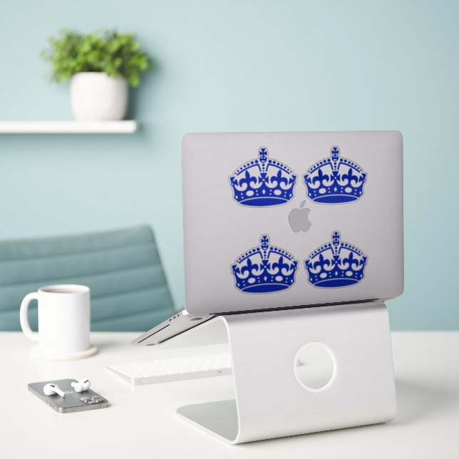 Sticker 4 Gardez le calme bleu couronne (Ordinateur portable sur le bureau)