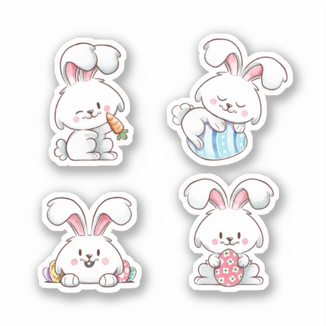 Sticker 4 illustrés Livre blanc de lapin de Pâques (Devant)