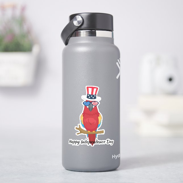 Sticker 4 juillet Perroquet mignon Indepen Day Usa Drapeau (HydroFlask)