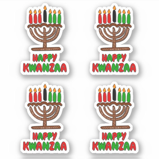 Sticker 4 x Joli Kwanzaa Rouge Jaune Vert Bougies (Devant)