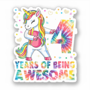 Sticker 4 Years Old Unicorn Flossing 4th Birthday Girl Uni