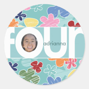 Sticker 4th Birthday Flowers