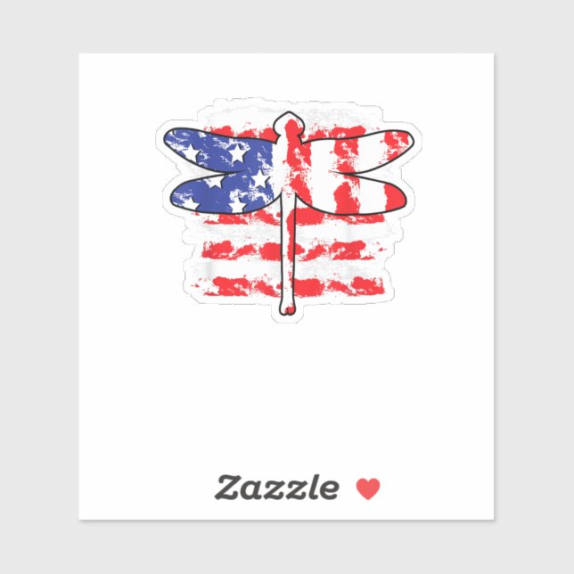 Sticker 4th of July Patriotic Dragonfly US American Flag (Feuille)