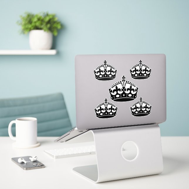 Sticker 5 Garder le calme Couronne Noir (Ordinateur portable sur le bureau)