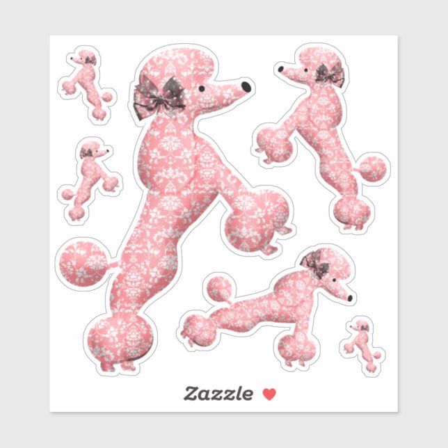 Sticker 6 Chien de caniche rose (Feuille)