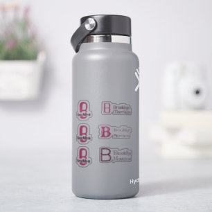 Sticker 6 étanche Monogramme rose Nom Enfants Bouteille d'