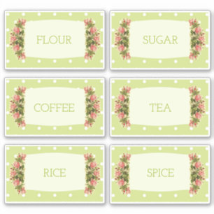 Sticker 6 x Vintage Retro Green Polka Dot Canister Étiquet
