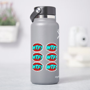 Sticker 6 x WTF Pop Art Aqua Bleu en rouge sur 4" Vinyl