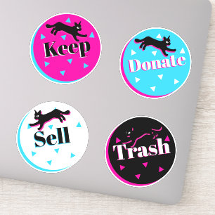 Sticker 80s Chats Noir rose Géométrique Konmari Organisati