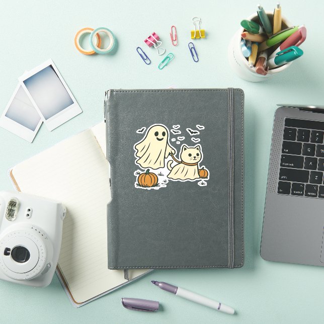 Sticker 90s Cat Pumpkin Halloween Floral Spooky Season (Couverture iPad)
