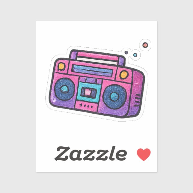 Sticker 90s Glitter Boombox Transparent Kiss Cut (Feuille)