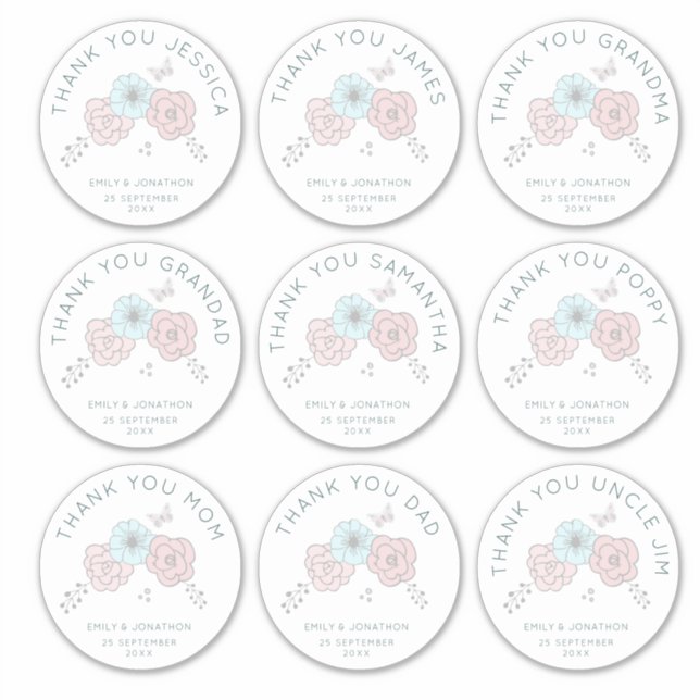 Sticker 9 Grand Nom individuel Merci Flower Mariage (Devant)