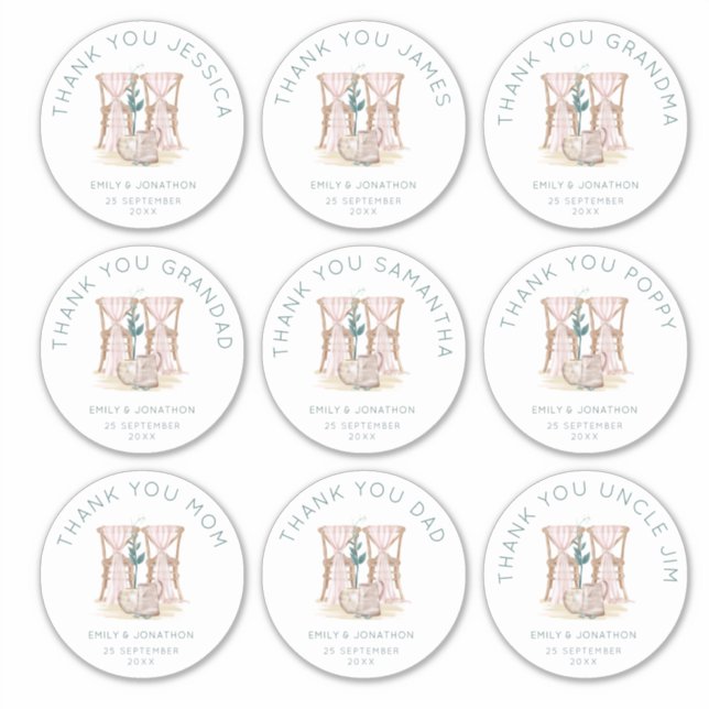 Sticker 9 grands noms individuels Merci Mariage (Devant)