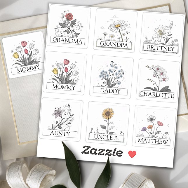 Sticker 9 Noms de liste d'invités personnalisés Jolies Fle (Créateur téléchargé)