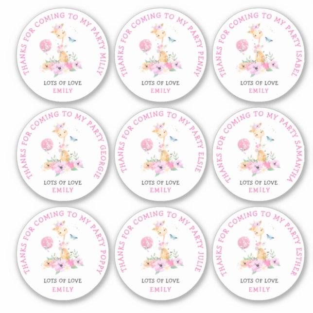 Sticker 9 Noms individuels Enfants Merci Giraffe (Devant)