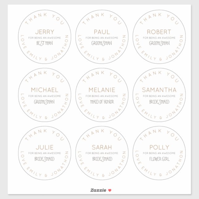 Sticker 9 Noms individuels Merci Fête de naissance Grand (Feuille)