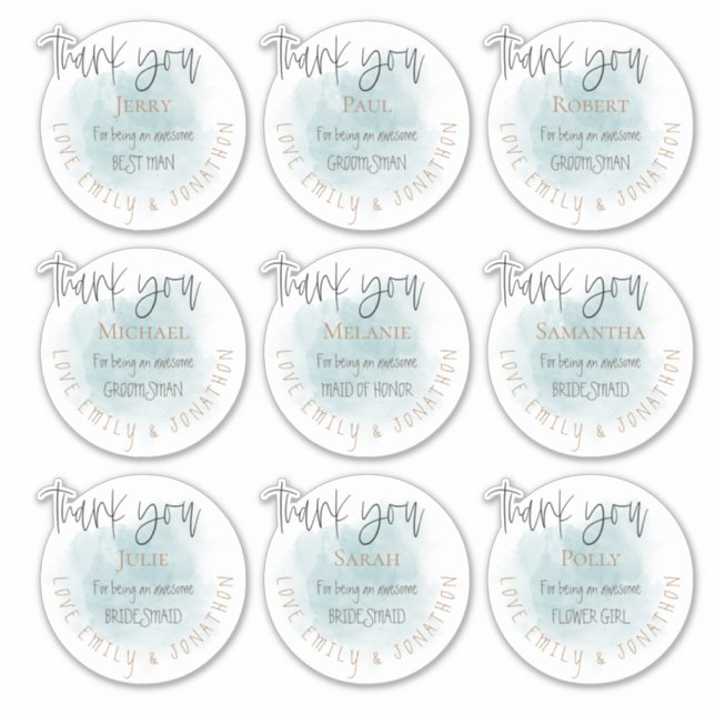 Sticker 9 Noms individuels Merci Mariage de message Turquo (Devant)